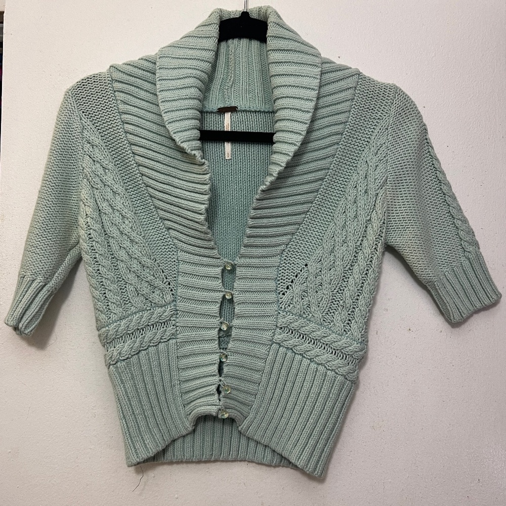 Free People Mint Green Cable Knit Sweater